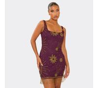 Square Neck Star Embellished Mini Dress In Purple, Women's Size UK 8