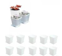 Square Nursery Plant Pots 10 PCS with Drip Trays, Plastic Lightweight Containers for Growing Flowers, Herbs, and Indoors or Outdoors (white)