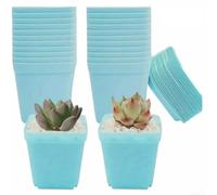 Square Nursery Plant Pots 10 PCS with Drip Trays, Plastic Lightweight Containers for Growing Flowers, Herbs, and Indoors or Outdoors (blue)