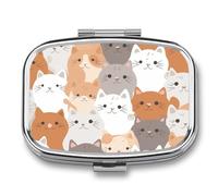 Square Orange Cats Pill Box Small Pill Case with 2 Compartment Portable Metal Medicine Organizer Mini Travel Medicine Vitamin Supplement Container for Pocket Purse