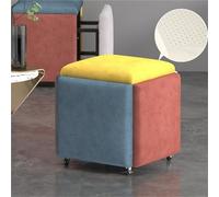 Square Ottoman 5 in 1 Nesting Cube Stools with Wheels Stackable Sofa Chair Movable Footstool Change Shoe Stool for Living Room Entrance ,Living Room