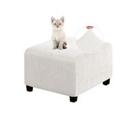 Square Ottoman Cover - Stretch Slipcover for Folding Storage Stool Soft Removable & Washable Protector with Elastic Bottom - White Furniture Accessory.
