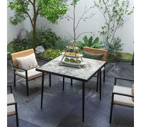 Outsunny Outdoor Dining Table for 4 with Marble Effect Tempered Glass Top Grey - Grey - Steel, Tempered Glass - 90L x 90W x 74Hcm