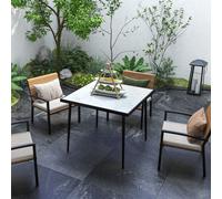 Outsunny Outdoor Dining Table for 4 with Marble Effect Tempered Glass Top White - White - Steel, Tempered Glass - 90L x 90W x 74Hcm