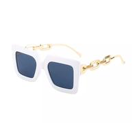 Square Oversized Sunglasses for Women Men Fashion Flat Top Big Frame Shades (White Frame + Black Lens)