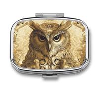 Square Owl Pattern Pill Organizer Pill Box 3 Compartment Portable Travel Medicine Case Daily Mini Compact Medicine Container Storage Vitamin Supplement Dispenser