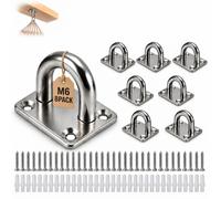 Square Pad Eye Hooks, M6 8PC Stainless Steel for Swing Hammock | M6 stainless steel eye hooks suit swings, hanging chairs, ropes and chains for secure wall, ceiling or garden fixing.