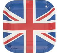 Square Paper Plates Union Jack 22.5Cm Pack Of 8 Red White & Blue Zazzora
