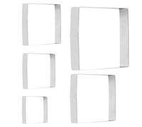 Square Pastry Cutter Biscuit Cutters Stainless Steel 5pcs Set | Reusable Silver Moulds, Uniform Portioning for Soft Fruits and Brownie Slabs, Kitchen Christmas Use