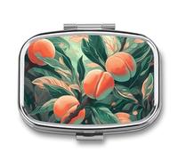 Square Peach on The Branch Pill Box Small Pill Case with 2 Compartment Portable Metal Medicine Organizer Mini Travel Medicine Vitamin Supplement Container for Pocket Purse