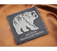 Square Personalised Bear Engraved Slate Coaster