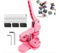 Square Photo Magnet Maker Machine, DIY Badge Pin Press Button Maker with 100 Refills, 50mm Durable Plastic Craft Tool for Custom Fridge Magnets Home Classroom Wedding DIY(Pink)