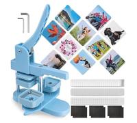 Square Photo Magnet Maker Machine, DIY Badge Pin Press Button Maker with 100 Refills, 50mm Durable Plastic Craft Tool for Custom Fridge Magnets Home Classroom Wedding DIY(Blue)