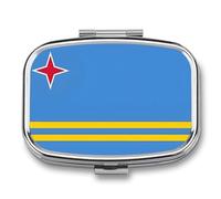 Square Pill Box 2 Compartment, Aruba Flag Printing Small Pill Case with Mirror, Portable Metal Medicine Container Vitamin Organizer for Purse Pocket Travel Gift