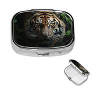 Square Pill Box 2 Compartment Pill Case for Purse & Pocket Small Pill Organizer A Tiger in The Dark Travel Pillbox Portable Oil Storage Box Metal Medicine Vitamin Organizer Unique Gift