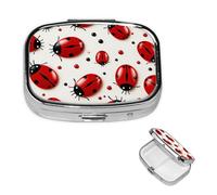 Square Pill Box 2 Compartments Red Ladybug Purse Pocket Pill Box Portable Travel Pill Box Metal Medicine Vitamin Fish Oil Unique Gift