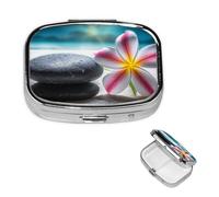 Square Pill Box 2 Compartments Tropical Flower Zen Stone Pill Box Handbag Pocket Pill Organizer Portable Travel Metal Pill Box for Medicine Vitamin Fish Oil Unique Gift