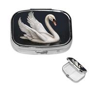 Square Pill Box 2 Compartments White Swan Shape Handbag Pocket Pill Box Portable Travel Metal Pill Box for Medicine Vitamin Fish Oil Unique Gift