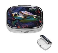 Square Pill Box A Colorful Tropical sea Turtle Pill Case for Purse & Pocket 3 Compartment Pill Organizer Portable Travel Pillbox Medicine Pill Holder Container for Daily Vitamin Cod Liver Oil Storage