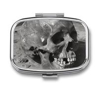 Square Pill Box Ancient Human Skull Pill Case for Purse & Pocket 2 Compartment Medicine Pill Organizer Portable Travel Pillbox Medicine Vitamin Cod Liver Oil Storage Box