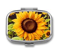 Square Pill Box Beautiful Sunflower Pill Case for Purse & Pocket 2 Compartment Medicine Pill Organizer Portable Travel Pillbox Medicine Vitamin Cod Liver Oil Storage Box