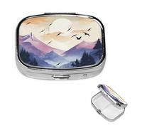 Square Pill Box Birds Flying at Sunset Pill Case for Purse & Pocket 3 Compartment Pill Organizer Portable Travel Pillbox Medicine Pill Holder Container for Daily Vitamin Cod Liver Oil Storage