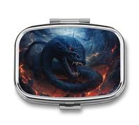 Square Pill Box Black Snake in Flames Pill Case for Purse & Pocket 2 Compartment Medicine Pill Organizer Portable Travel Pillbox Medicine Vitamin Cod Liver Oil Storage Box