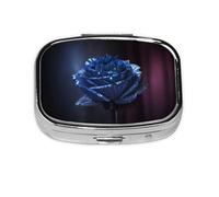 Square Pill Box Blue Rose - 2 Compartment Medicine Pill Case, Waterproof, Pocket Pill Organizer Dispenser, Portable for Pocket Or Purse Pill Boxes