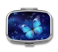 Square Pill Box Blue Starry Butterfly Pill Case for Purse & Pocket 2 Compartment Medicine Pill Organizer Portable Travel Pillbox Medicine Vitamin Cod Liver Oil Storage Box