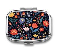 Square Pill Box Bright Flowers Pill Case for Purse & Pocket 2 Compartment Medicine Pill Organizer Portable Travel Pillbox Medicine Vitamin Cod Liver Oil Storage Box