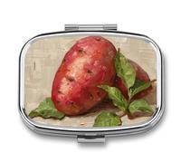 Square Pill Box Bright Red Sweet Potato Pill Case for Purse & Pocket 2 Compartment Medicine Pill Organizer Portable Travel Pillbox Medicine Vitamin Cod Liver Oil Storage Box