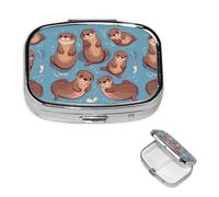 Square Pill Box Brown Otter Pill Box 2 Compartments Purse Pocket Pill Box Portable Travel Metal Pill Box for Medicine Vitamins Fish Oil Unique Gift