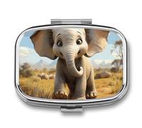 Square Pill Box Cartoon Elephant Pill Case for Purse & Pocket 2 Compartment Medicine Pill Organizer Portable Travel Pillbox Medicine Vitamin Cod Liver Oil Storage Box