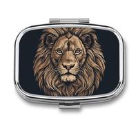 Square Pill Box Cartoon Lion Pill Case for Purse & Pocket 2 Compartment Medicine Pill Organizer Portable Travel Pillbox Medicine Vitamin Cod Liver Oil Storage Box