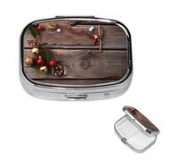 Square Pill Box Christmas Old Wooden Board Pill Case for Purse & Pocket 3 Compartment Pill Organizer Portable Travel Pillbox Medicine Pill Holder Container for Daily Vitamin Cod Liver Oil Storage