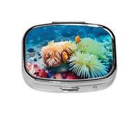 Square Pill Box Clown Fish - 2 Compartment Medicine Pill Case, Waterproof, Pocket Pill Organizer Dispenser, Portable for Pocket Or Purse Pill Boxes