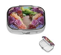 Square Pill Box Colorful Flowers Blossom Pill Case for Purse & Pocket 3 Compartment Pill Organizer Portable Travel Pillbox Medicine Pill Holder Container for Daily Vitamin Cod Liver Oil Storage