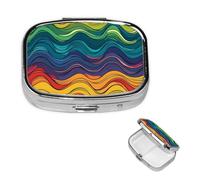 Square Pill Box Colorful Wave Pattern Pill Case for Purse & Pocket 3 Compartment Pill Organizer Portable Travel Pillbox Medicine Pill Holder Container for Daily Vitamin Cod Liver Oil Storage