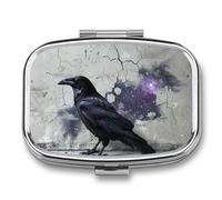 Square Pill Box Crow on The Ground Pill Case for Purse & Pocket 2 Compartment Medicine Pill Organizer Portable Travel Pillbox Medicine Vitamin Cod Liver Oil Storage Box