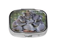 Square Pill Box Cute Koala - 2 Compartment Medicine Pill Case, Waterproof, Pocket Pill Organizer Dispenser, Portable for Pocket Or Purse Pill Boxes