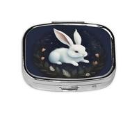 Square Pill Box Cute White Rabbit - 2 Compartment Medicine Pill Case, Waterproof, Pocket Pill Organizer Dispenser, Portable for Pocket Or Purse Pill Boxes