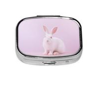 Square Pill Box Cute White Rabbit - 2 Compartment Medicine Pill Case, Waterproof, Pocket Pill Organizer Dispenser, Portable for Pocket Or Purse Pill Boxes