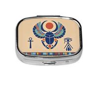 Square Pill Box Egyptian Scarab - 2 Compartment Medicine Pill Case, Waterproof, Pocket Pill Organizer Dispenser, Portable for Pocket Or Purse Pill Boxes