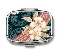 Square Pill Box Elegant Hawaiian Pattern Pill Case for Purse & Pocket 2 Compartment Medicine Pill Organizer Portable Travel Pillbox Medicine Vitamin Cod Liver Oil Storage Box