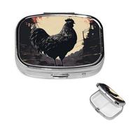 Square Pill Box Farmhouse Chicken Pill Case for Purse & Pocket 3 Compartment Pill Organizer Portable Travel Pillbox Medicine Pill Holder Container for Daily Vitamin Cod Liver Oil Storage