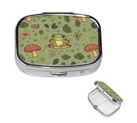 Square Pill Box Frogs and Mushrooms Pill Case for Purse & Pocket 3 Compartment Pill Organizer Portable Travel Pillbox Medicine Pill Holder Container for Daily Vitamin Cod Liver Oil Storage