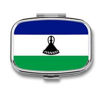 Square Pill Box, Funny Kingdom of Lesotho Flag Printing Small Pill Case Portable Decorative Metal Medicine Container Vitamin Organizer for Purse Pocket Travel Gift