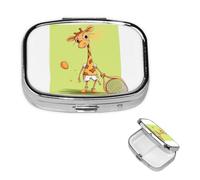 Square Pill Box Giraffe Playing Tennis Pill Case for Purse & Pocket 3 Compartment Pill Organizer Portable Travel Pillbox Medicine Pill Holder Container for Daily Vitamin Cod Liver Oil Storage
