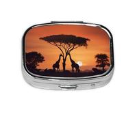 Square Pill Box Giraffe Under The Tree in Africa - 2 Compartment Medicine Pill Case, Waterproof, Pocket Pill Organizer Dispenser, Portable for Pocket Or Purse Pill Boxes