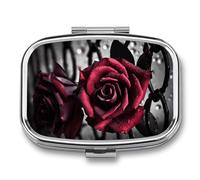Square Pill Box Gothic Roses Pill Case for Purse & Pocket 2 Compartment Medicine Pill Organizer Portable Travel Pillbox Medicine Vitamin Cod Liver Oil Storage Box